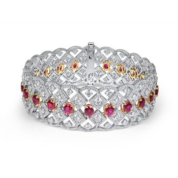 18K White & Yellow Gold Ruby Diamond Bangle