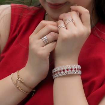 18K White & Yellow Gold Ruby Diamond Bangle
