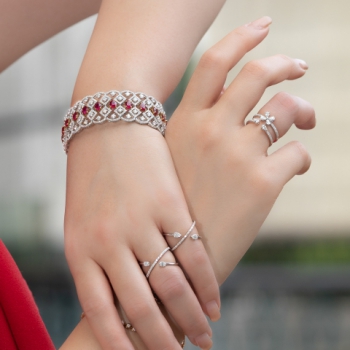18K White & Yellow Gold Ruby Diamond Bangle